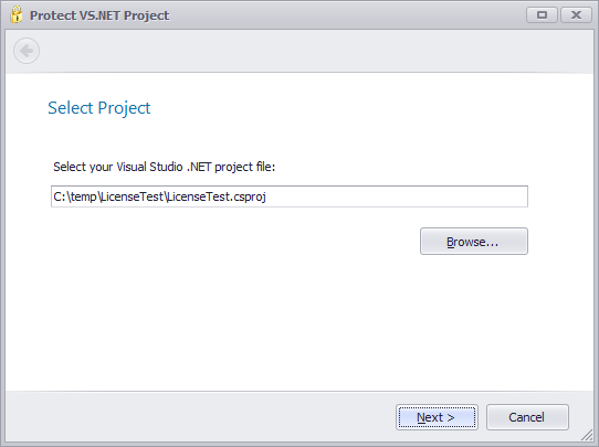 protect visual studio project - select project
